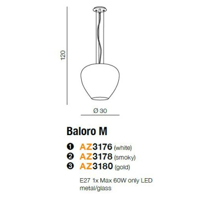 Lampa wisząca nowoczesna Baloro M biała AZ3176 - Azzardo