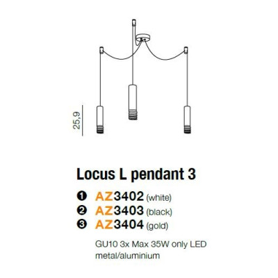 Lampa nad stół wisząca nowoczesna Locus L 3 czarna AZ3402 - Azzardo