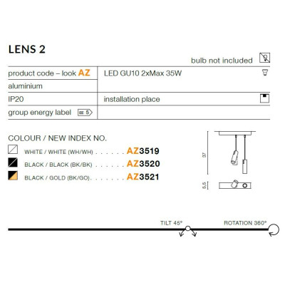 Oprawa sufitowa Lens 2 czarna AZ3521 - Azzardo