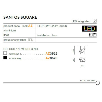 Oprawa sufitowa Santos Square czarna AZ3523 - Azzardo
