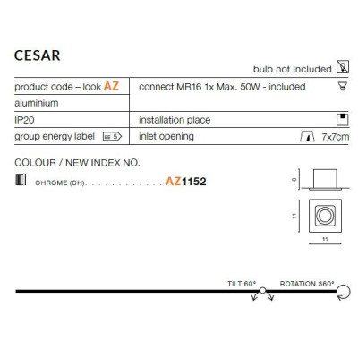 Oprawa do wbudowania CESAR AZ1152 - Azzardo