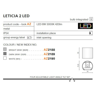 Kinkiet LETICIA 2 LED AZ2188 - Azzardo