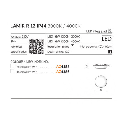 Lampa wpuszczana okrągła Lamir R 12 3000K AZ4385 - Azzardo