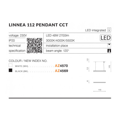 Lampa wisząca Linnea 112 Pendant CCT AZ4570 - Azzardo
