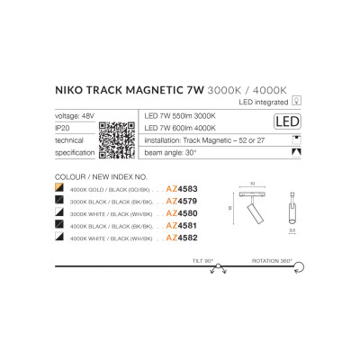 Reflektor Niko Track Magnetic 3000K AZ4583 - Azzardo