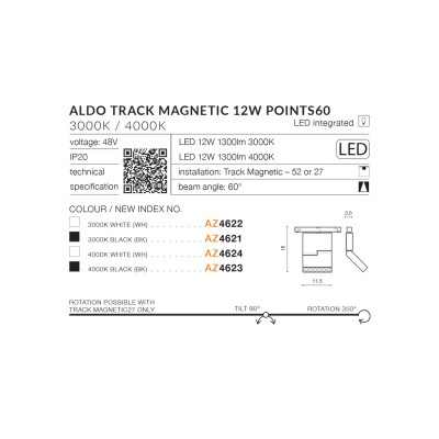 Lampa Aldo Track Magnetic 12W POINTS60 4000K AZ4623 - Azzardo