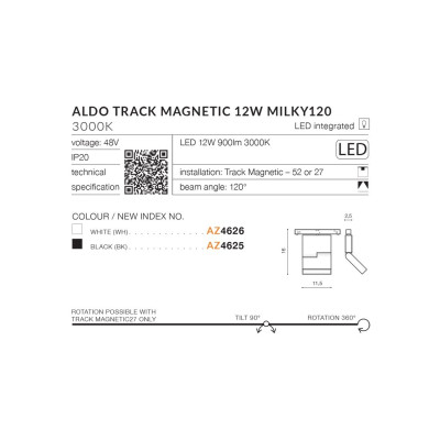Lampa Aldo Track Magnetic 12W MILKY120 3000K AZ4626 - Azzardo